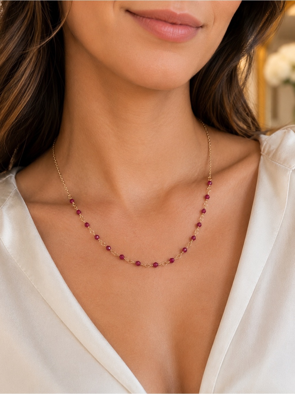 Handmade Burgundy Swarovski Crystal Gold Tone 16” Necklace
